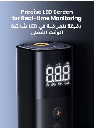 منفاخ إطارات كهربائي (0.2–10.3 بار / 3–150 PSI)، مضخة هواء محمولة، مضخة إطارات صغيرة بشاشة LED رقمية، مع ضوء LED للدراجات الهوائية والنارية والسيارات - view 4